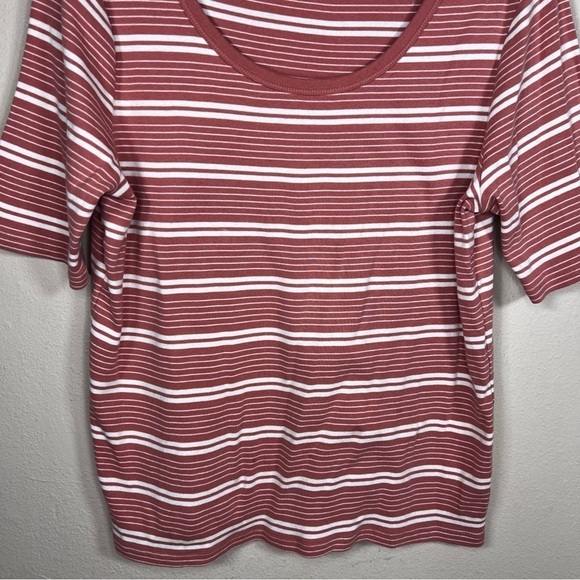 XL TIME AND TRU MAUVE WHITE STRIPED TOP CASUAL STRETCH PULLOVER - Picture 5 of 11